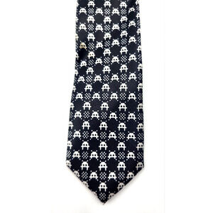Space Invaders Skinny Tie Black White Polyester 2x57" Black Tie Geek